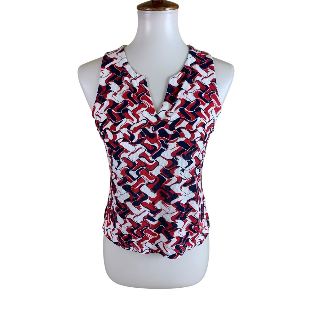 Kaelin Red White Blue Abstract Print Sleeveless Stretch Tank Top Small